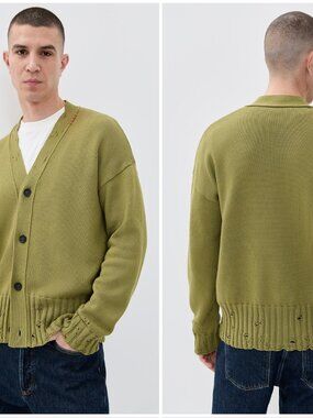 Green dishevelled cotton cardigan with Marni Mending